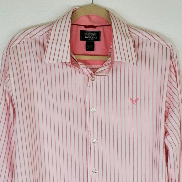 AVIREX White w/Pink Stripes Long-Sleeve Shirt, L - Picture 2 of 5